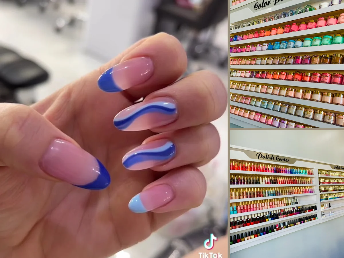 Nail salon interior with manicure stations.